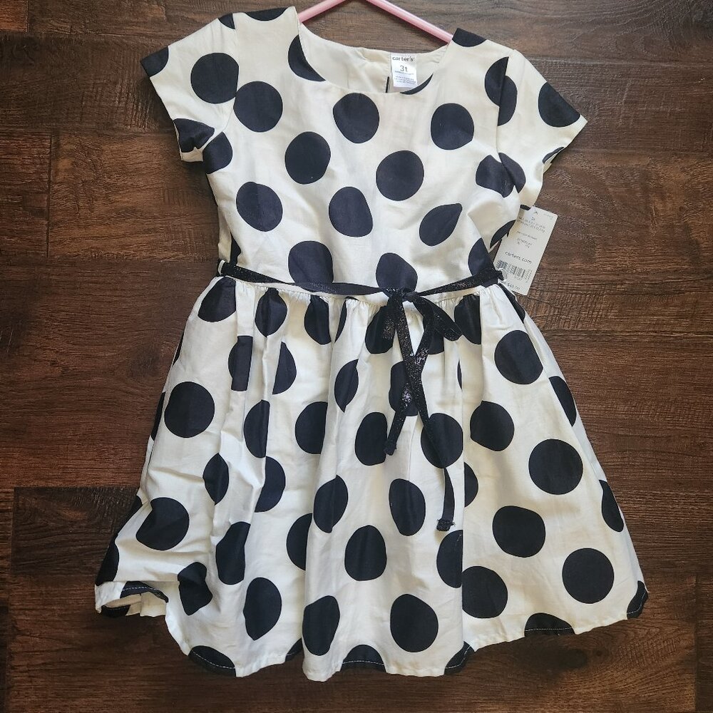 Girls 3t carter dress nwt white w/black circles